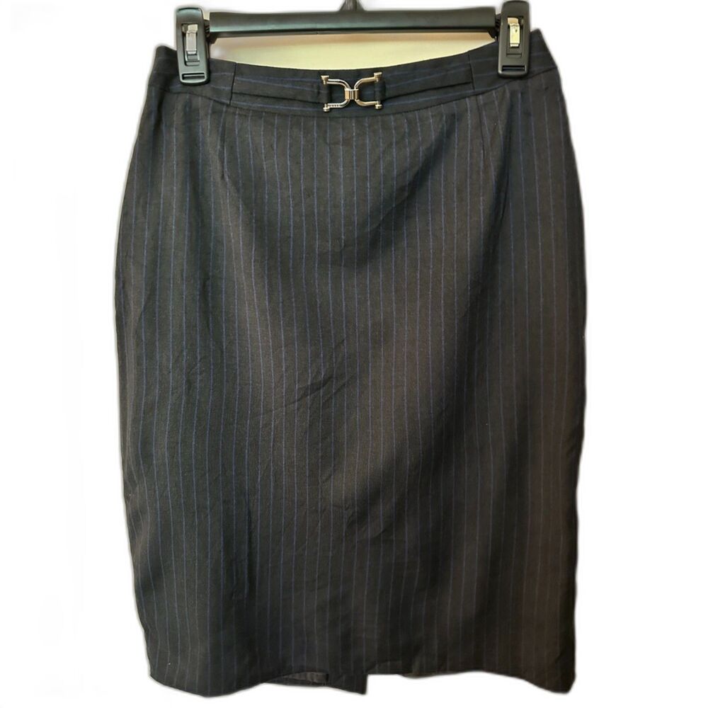 Boss Reda Charcoal and Blue Work Office Pinstripe Pencil Skirt Women's Sz 4